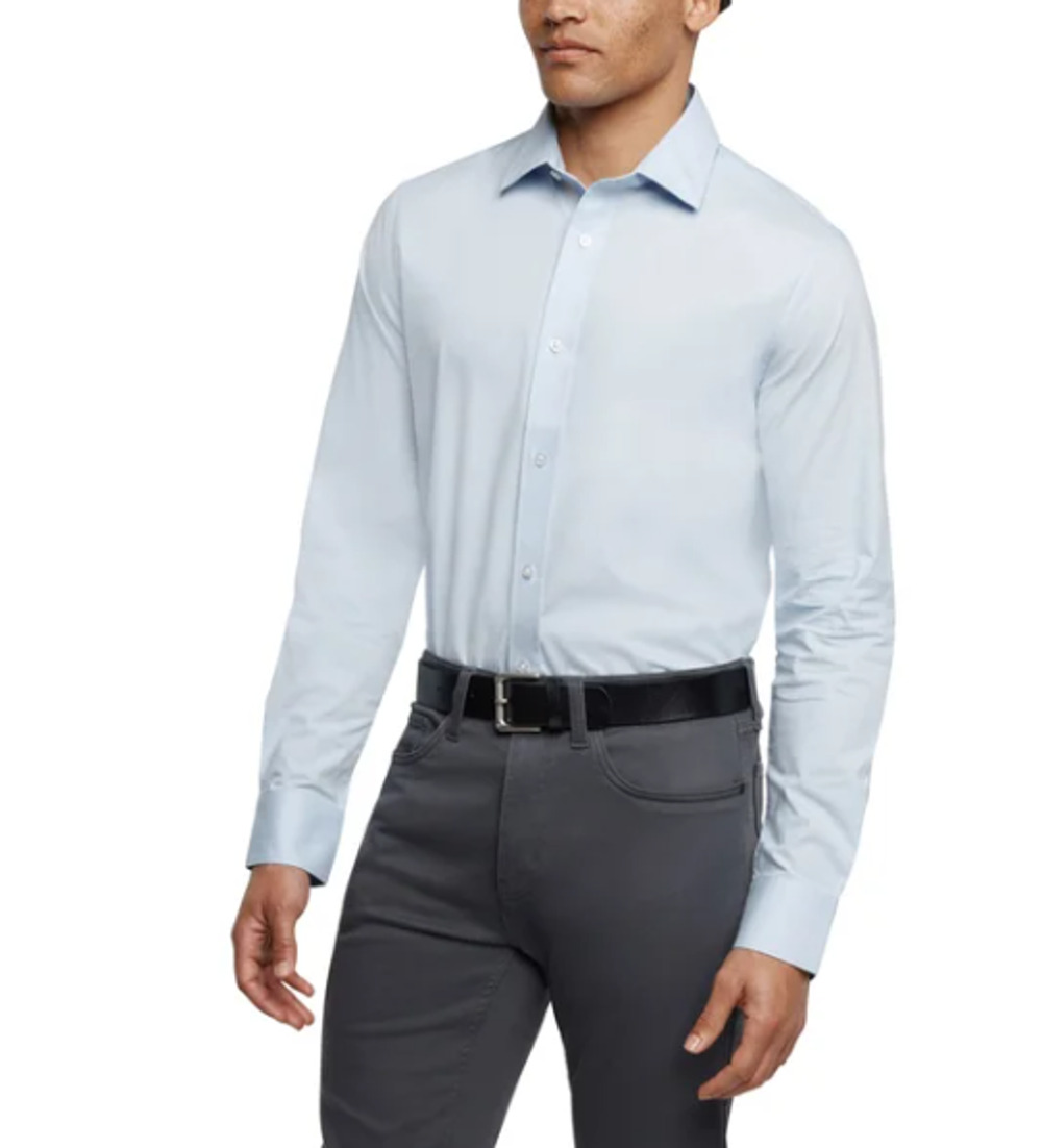 Banana Republic Men's Stretch Poplin Dress Shirt Slim Fit Blue Size L